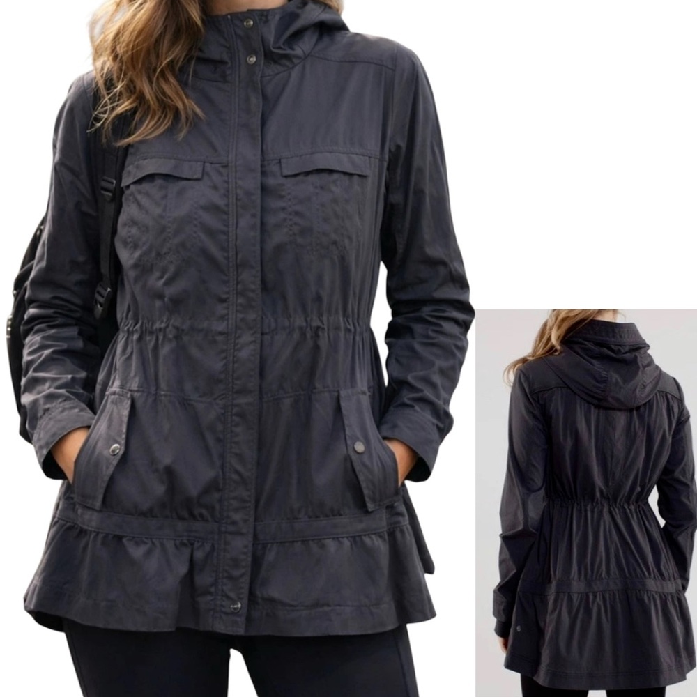 Lululemon Apres Practice Anorak Jacket Black Cinch Waist Hooded Full Zip Women 4